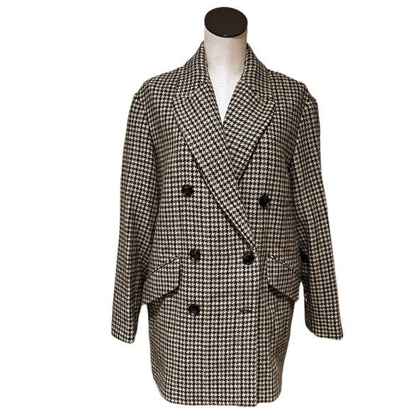 NWT MANGO Houndstooth Wool Blend Coat Oversize - Picture 8 of 12